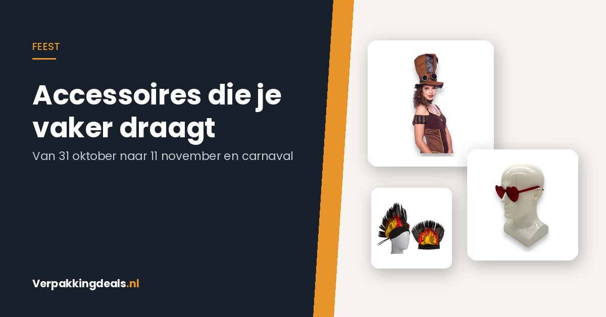 Steampunk hoge hoed, hartvormige zonnebril en irokezenpruik bij de titel Accessoires die je vaker draagt