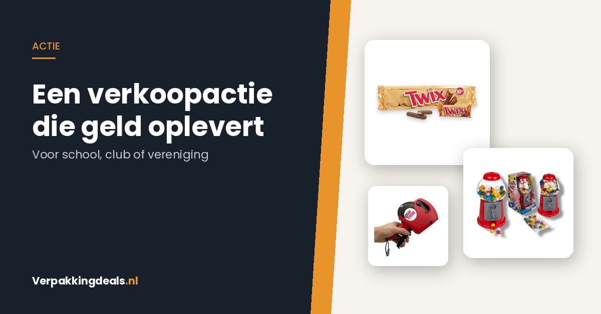 Chocoladerepen, kauwgomballenautomaat en prijstang voor een verkoopactie van school of club