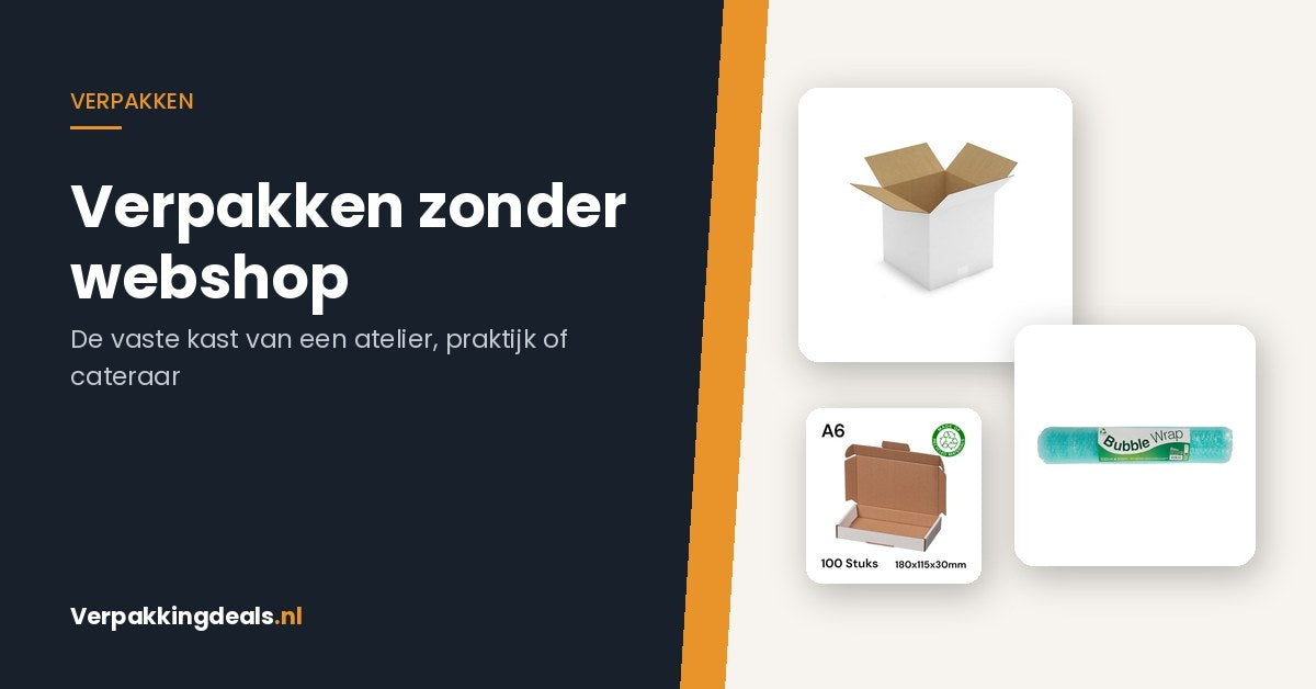 Kartonnen verzenddoos, rol noppenfolie en gerecyclede brievenbusdozen