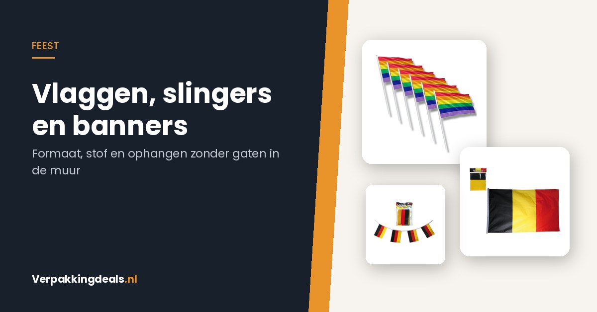 Regenboogvlaggen, een Belgische vlag met metalen ogen en een mini vlaggenlijn