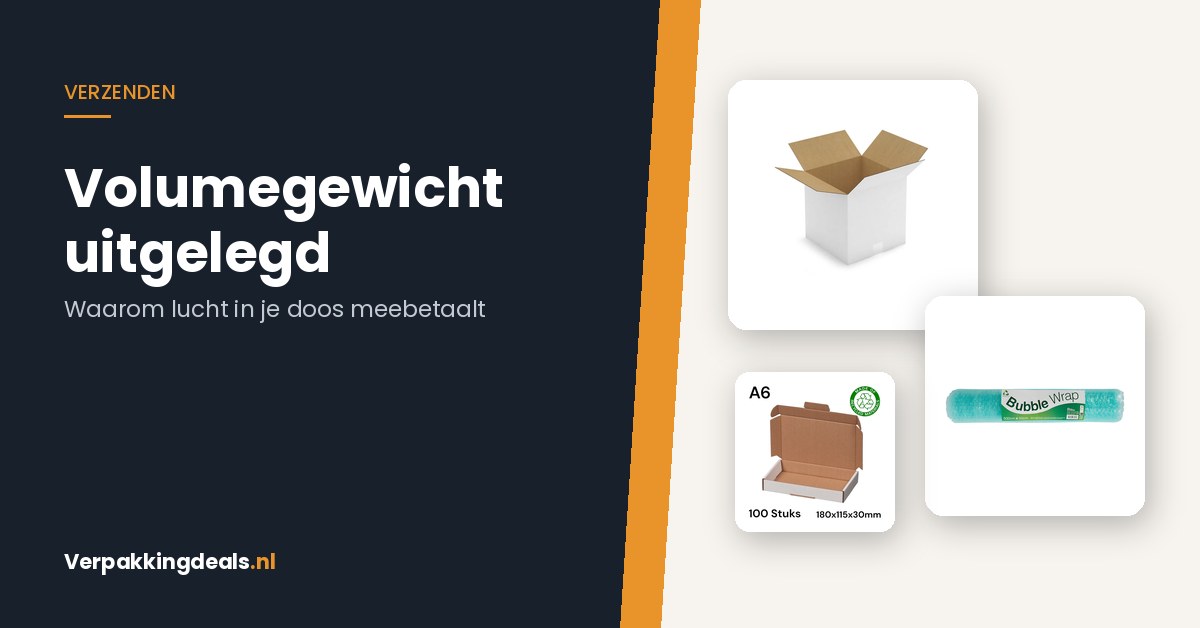 Kartonnen verzenddoos, noppenfolie en brievenbusdozen bij een artikel over volumegewicht en verzendkosten