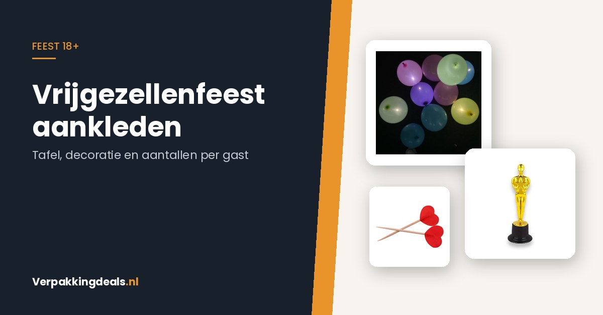 LED-ballonnen, gouden award trofee en sateprikkers voor de aankleding van een vrijgezellenfeest