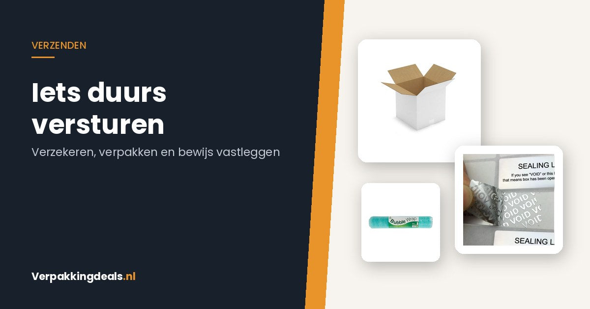Witte kartonnen verzenddoos, VOID-veiligheidszegels en noppenfolie voor het versturen van waardevolle artikelen