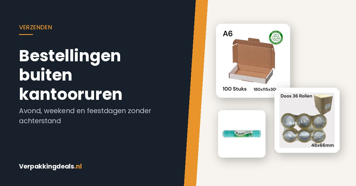 Brievenbusdozen, tape en noppenfolie voor bestellingen die in het weekend binnenkomen