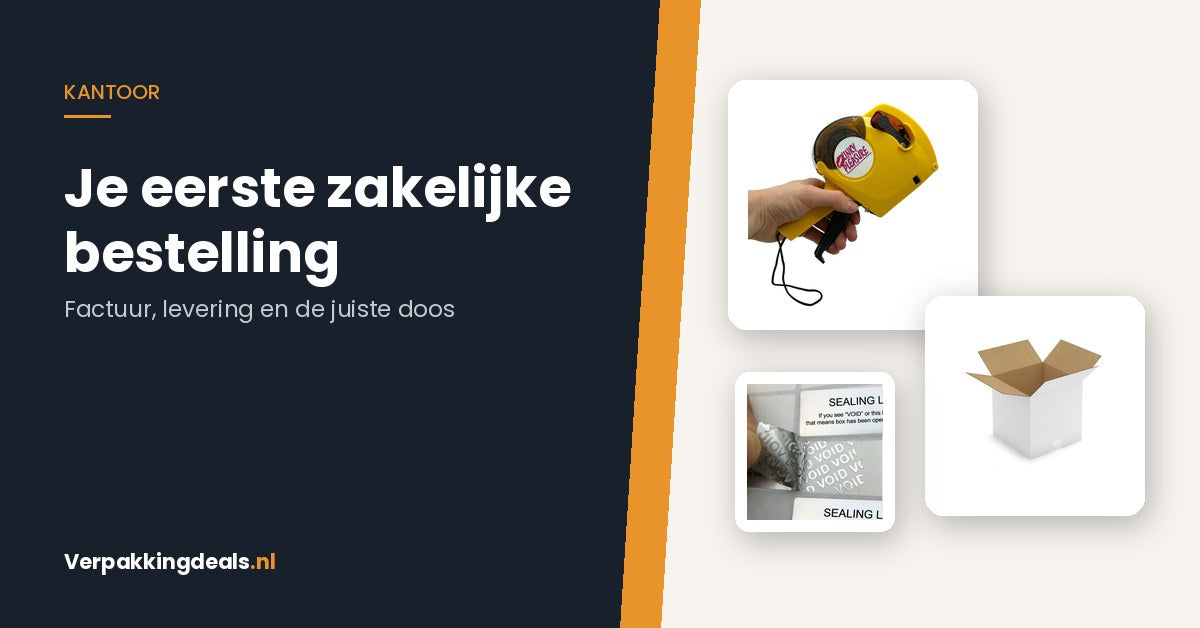 Prijstang, verzenddoos en veiligheidszegels voor een zakelijke bestelling