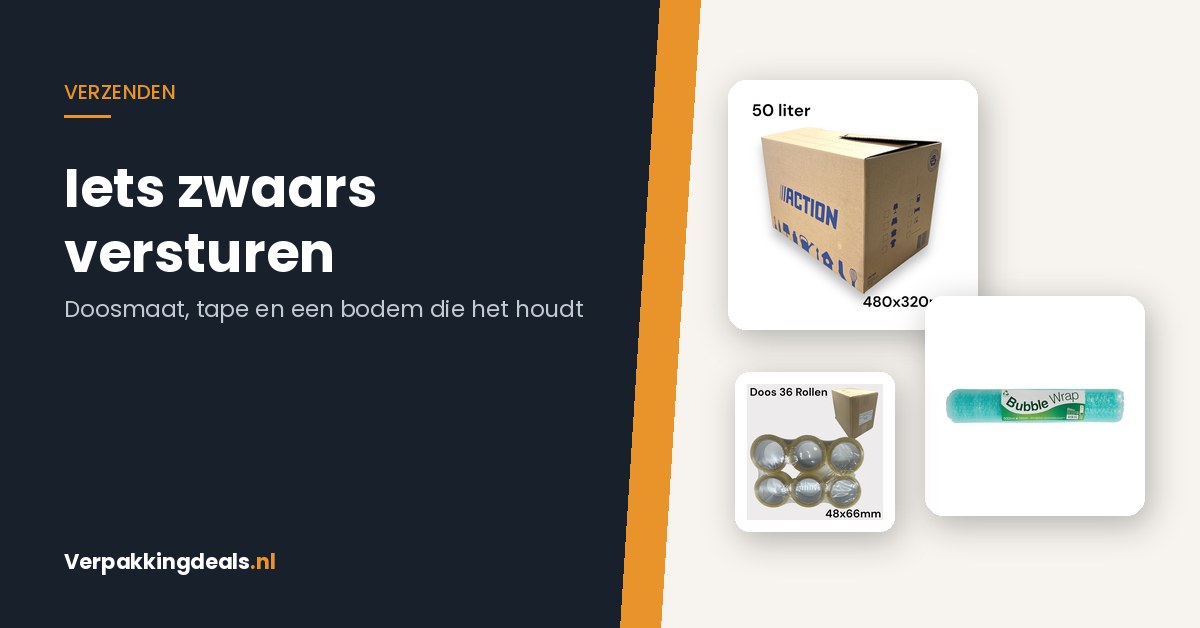 Verhuisdoos, noppenfolie en een doos verpakkingstape voor het versturen van een zwaar pakket