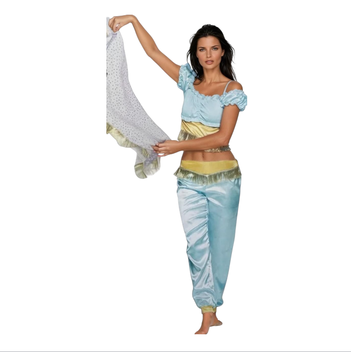 Dames Verkleedkostuum Buikdanseres – Lichtblauw met Goud – Maat S, M, L