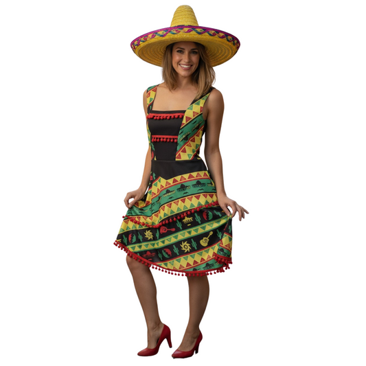 Mexicana Verkleedkostuum Dames – Inclusief Jurk & Sombrero – Maat S & L