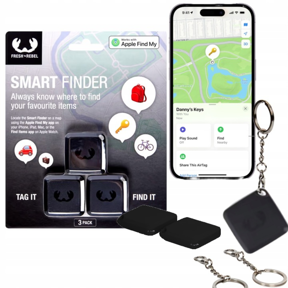 Sleuteltracker Bluetooth 3-pack Zwart - Smart Finder