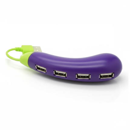 USB Hub 4 Poorten – Aubergine Vorm – Paars & Groen – Plug & Play Gadget