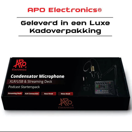 Podcast Starter Pack met USB/XLR microfoon, mixer & arm – Complete opname pakket