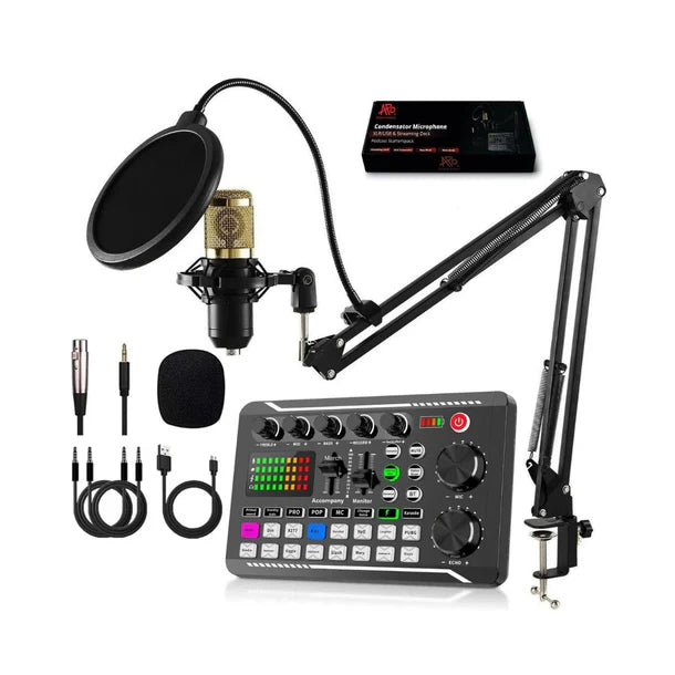 Podcast Starter Pack met USB/XLR microfoon, mixer & arm – Complete opname pakket