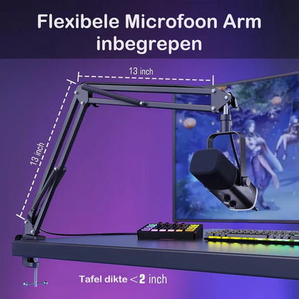 Complete Podcast Set met FIFINE Starter Pack 2.0 RGB-microfoon & audio mixer – Zwart of Wit -  – USB RGB Microfoon met SC3 Streaming Deck
