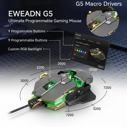 Grijze Gaming Muis met 9 Programmeerbare Knoppen – Vortex G5