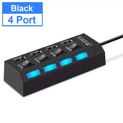 4-Poorts USB 2.0 Hub met Individuele Aan/Uit Schakelaars & LED-indicatie Zwart