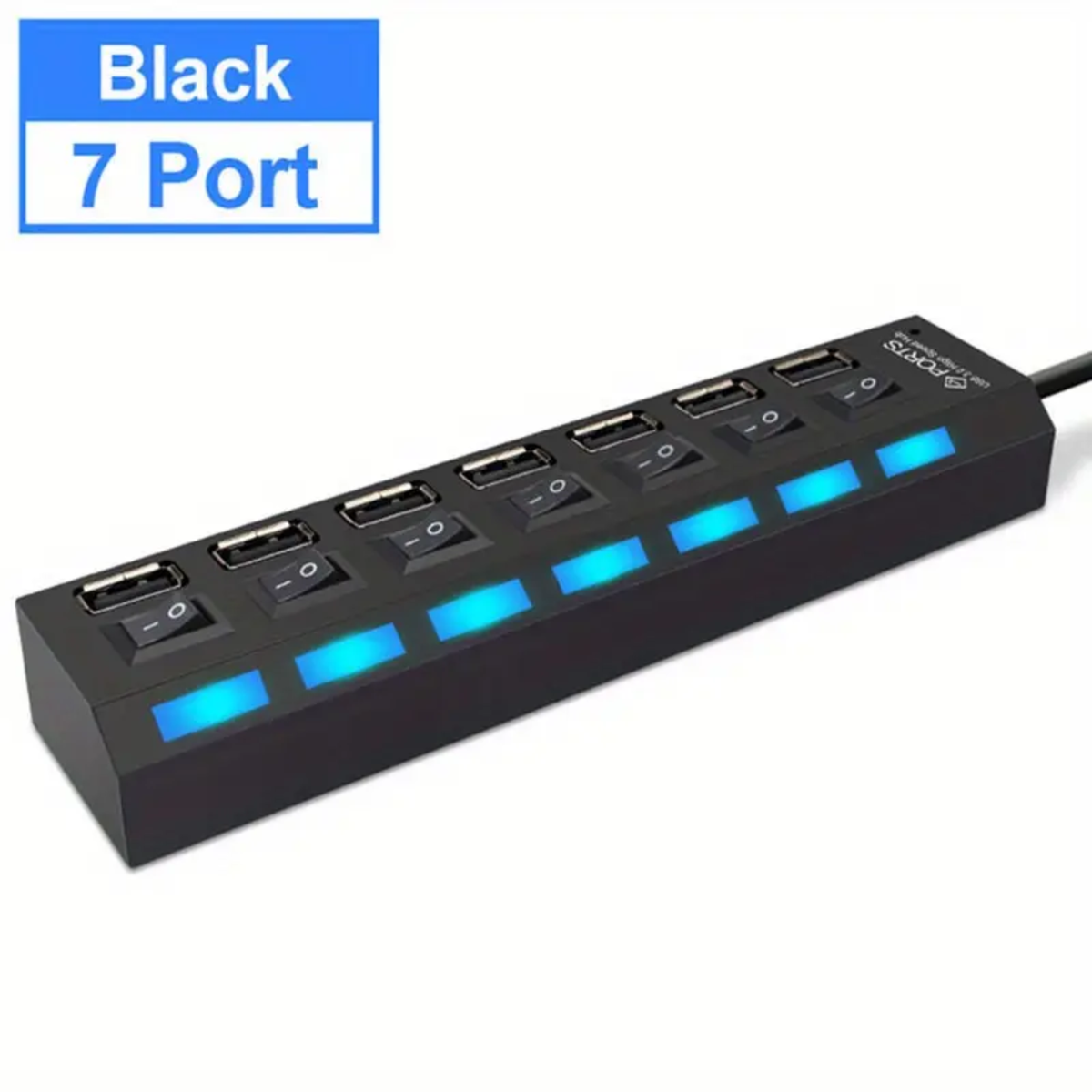 USB Hub 7 Poorten met Schakelaars en LED Zwart - USB 2.0