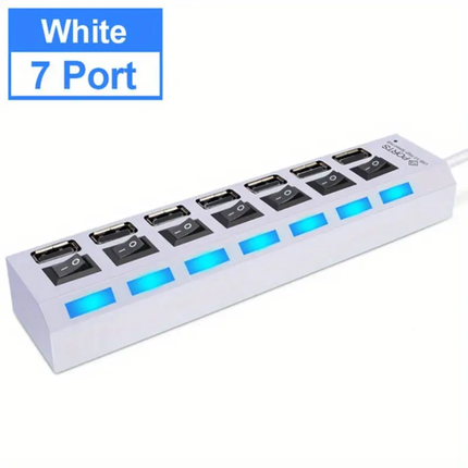 7-Poorts USB 2.0 Hub met Individuele Schakelaars en LED-indicatie – Wit
