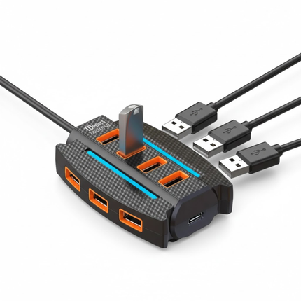 USB Hub 10 Poorten – RGB Verlichting – USB 2.0 Splitter voor Meerdere Apparaten