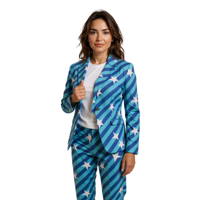 Blauw Heren Kostuum met Sterren – Verkleedpak met Jas, Broek & Stropdas – Maat XL