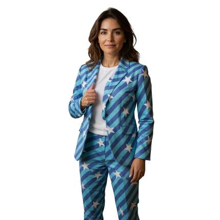 Blauw Heren Kostuum met Sterren – Verkleedpak met Jas, Broek & Stropdas – Maat XL