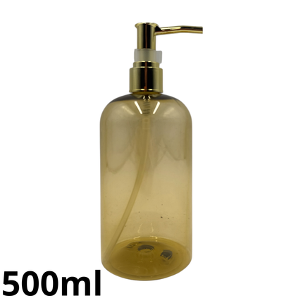 Navulbare Zeepdispenser 500ml – Transparant Amber met Gouden Pomp
