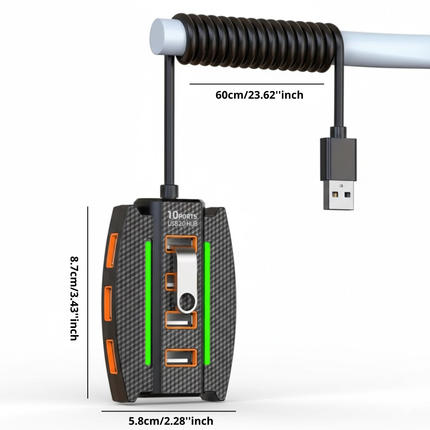 USB Hub 10 Poorten – RGB Verlichting – USB 2.0 Splitter voor Meerdere Apparaten