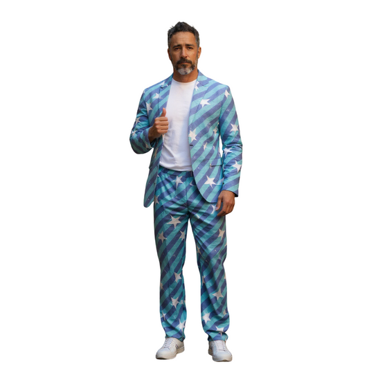 Blauw Heren Kostuum met Sterren – Verkleedpak met Jas, Broek & Stropdas – Maat XL