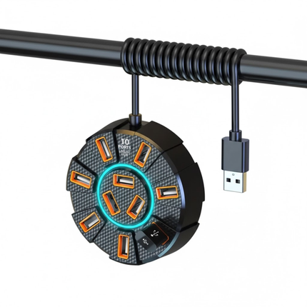 High-Speed USB 2.0 Hub met 10 Poorten en LED-verlichting – Rond Design