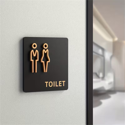 Luxe Toiletbordje Zwart Goud 12x12 cm – Wandbord WC Dames & Heren