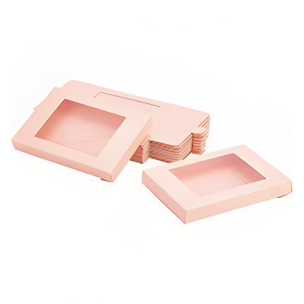 Lichtroze Platte Cadeaudoos met Venster 12,5x8,5x1,5 cm – Luxe Geschenkverpakking