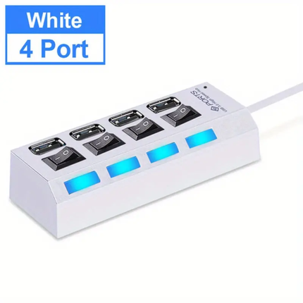 4-Poorts USB 2.0 Hub met Individuele Aan/Uit Schakelaars & LED-indicatie Wit