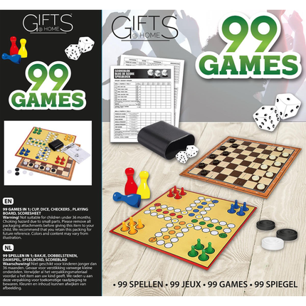 99-in-1 Spelletjes Set met Dobbelstenen, Dambord en Scoreblok
