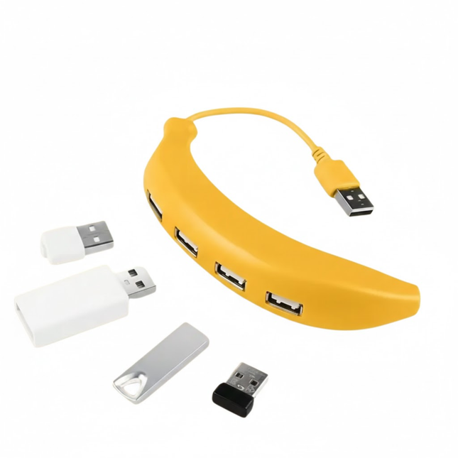 USB Hub 4 Poorten – Banaan Vorm – Geel – Plug & Play