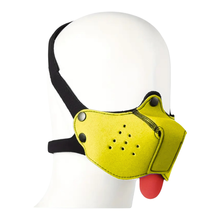 Geel Puppy Play masker – Fetish pup masker met tong in discrete verpakking (18+)