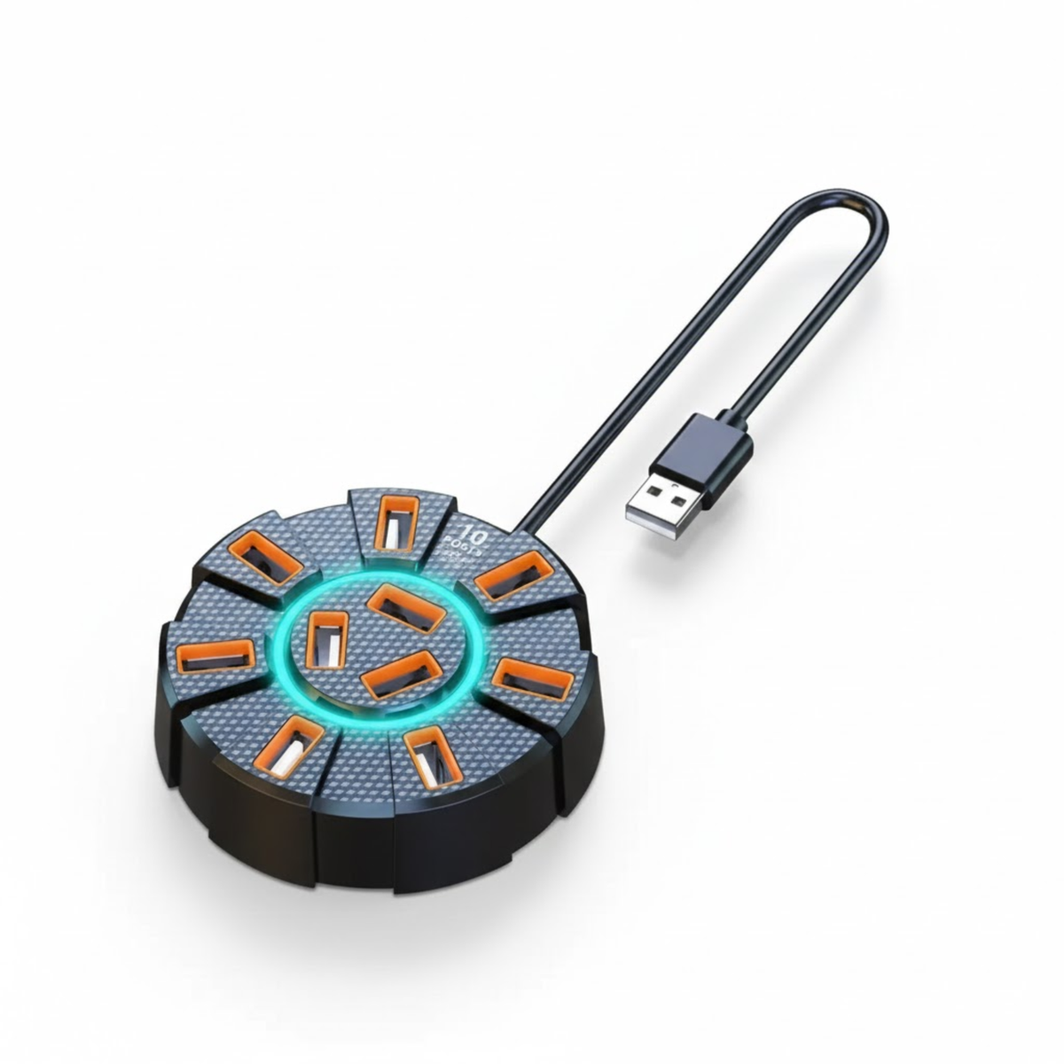 USB 2.0 Hub 10 Poorten met LED - Rond Design