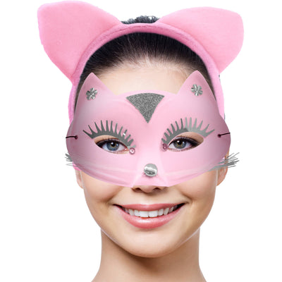Katzenmaske mit Tiara Rosa