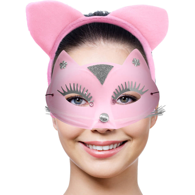 Katten Masker met Tiara Roze - Voeg een speels en betoverend element toe aan je kattige avonturen!