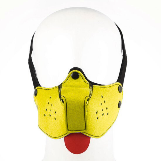 Geel Puppy Play masker – Fetish pup masker met tong in discrete verpakking (18+)