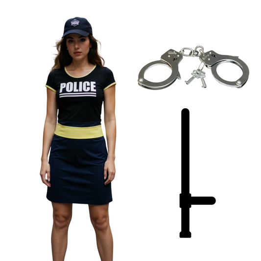 Politie Verkleedkostuum Dames – Dress-up Set met Jurk en Pet – Maat S M L