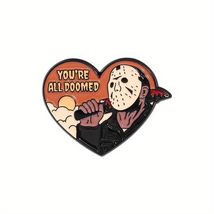 Enamel Pin Hart "You're All Doomed" – Metalen horror pin met maskerdesign
