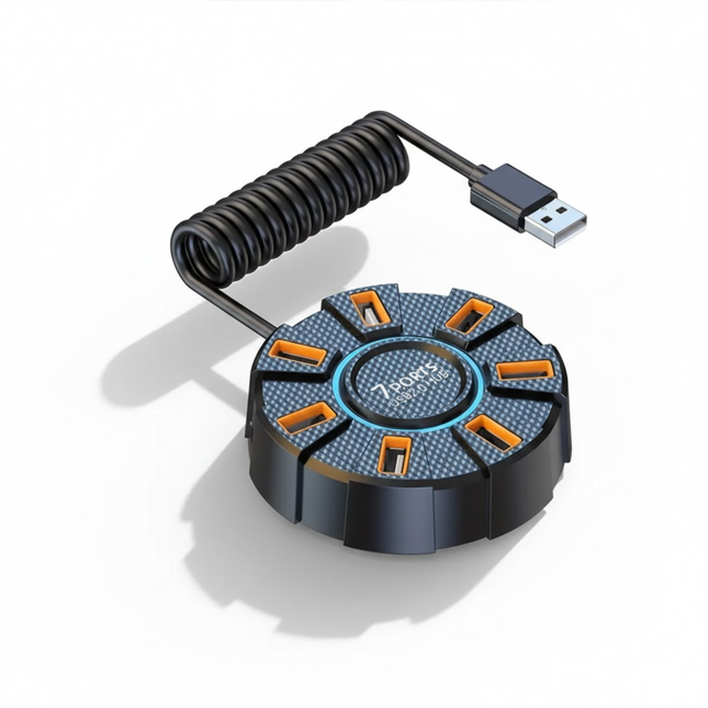 USB 2.0 Hub met 7 Poorten en LED – Ronde USB-Splitter voor Laptop & PC