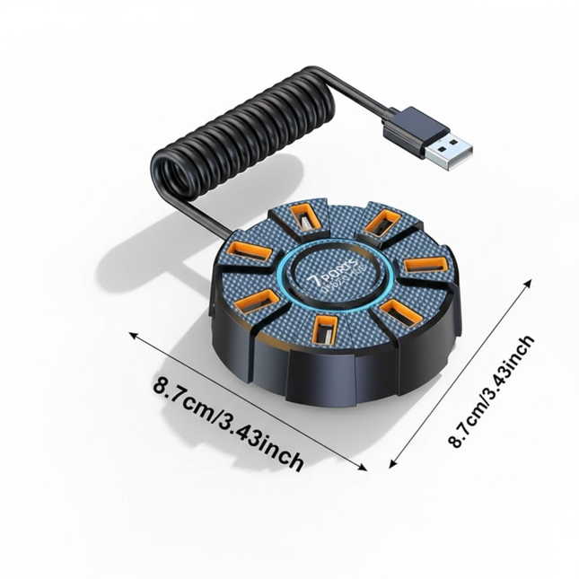 USB 2.0 Hub met 7 Poorten en LED – Ronde USB-Splitter voor Laptop & PC