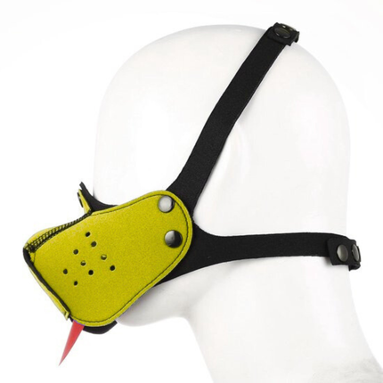 Geel Puppy Play masker – Fetish pup masker met tong in discrete verpakking (18+)