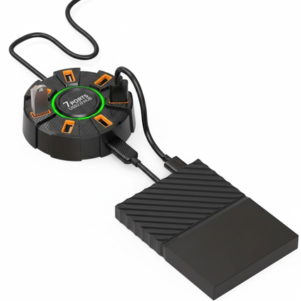 USB 2.0 Hub met 7 Poorten en LED – Ronde USB-Splitter voor Laptop & PC