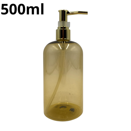 Navulbare Zeepdispenser 500ml – Transparant Amber met Gouden Pomp