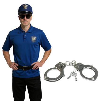 Politieagent Verkleedset Heren – Inclusief Broek, Shirt, Riem & Pet – Maat L / XL