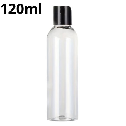 Navulbare Fles 120ml Transparant – Kunststof Fles met Zwarte Dop