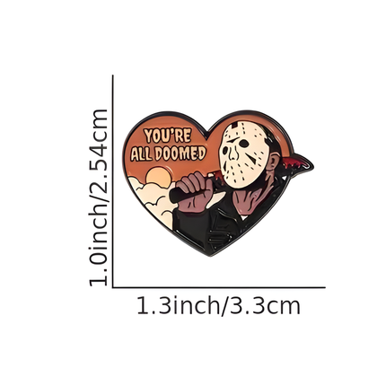 Enamel Pin Hart "You're All Doomed" – Metalen horror pin met maskerdesign