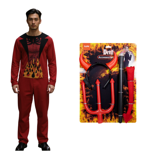 Duivelskostuum Rood met Vlammenprint – Maat M, L, XL – Volwassenen