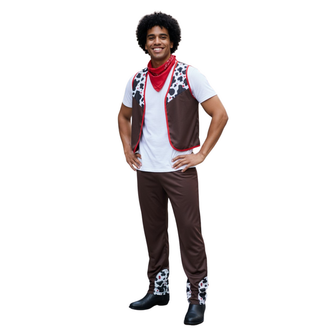 Cowboy Kostuum Heren – Verkleedset met Broek, Gilet & Sjaal – Maat M / L / XL